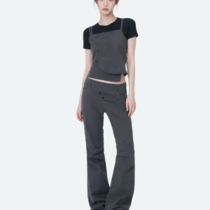 Two line layered folding pants BLACK